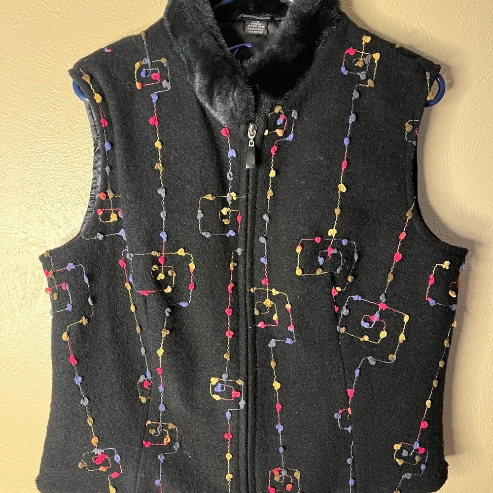 Elegant Black Women's Vest with Colorful Embroidery